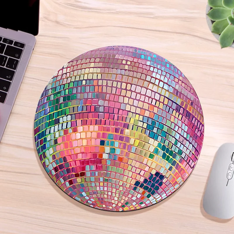 Laptop Accessories Pink - Rubber Round Pink Disco Ball Mouse